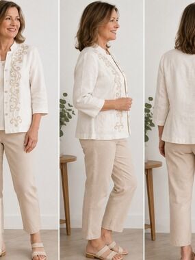Chico's Cream Beaded Linen Jacket – Women's Size 1 (Medium)